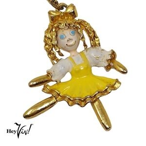 Vintage Happy Dancing Doll Enamel 2" Charm Pendant Necklace 17" Chain - Hey Viv